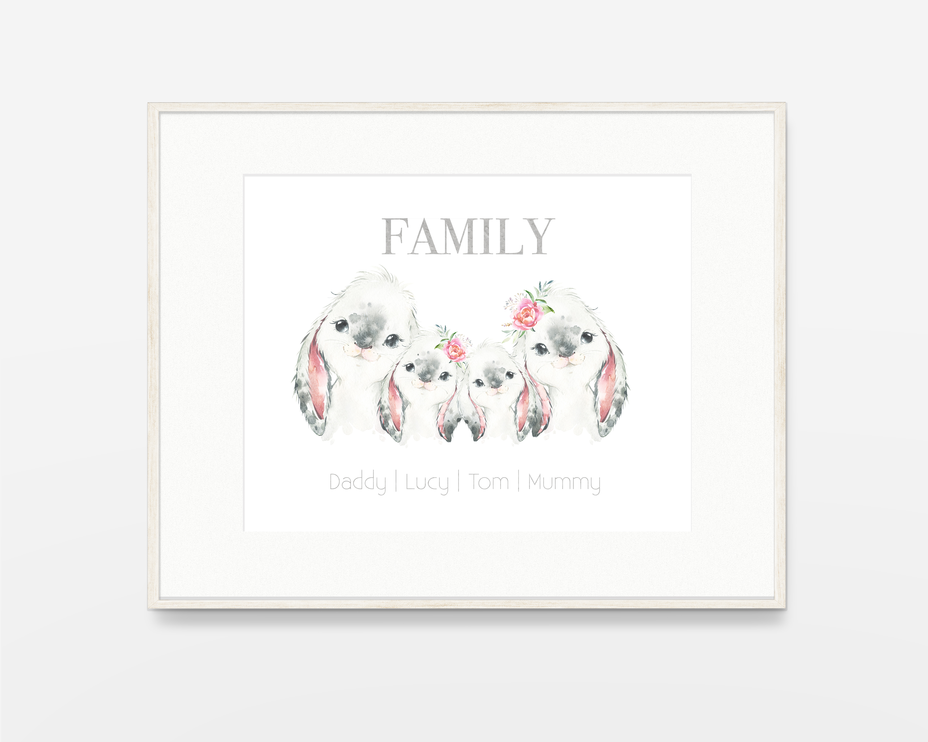 Personalised Family Print family animal print cute watercolor rabbit print 